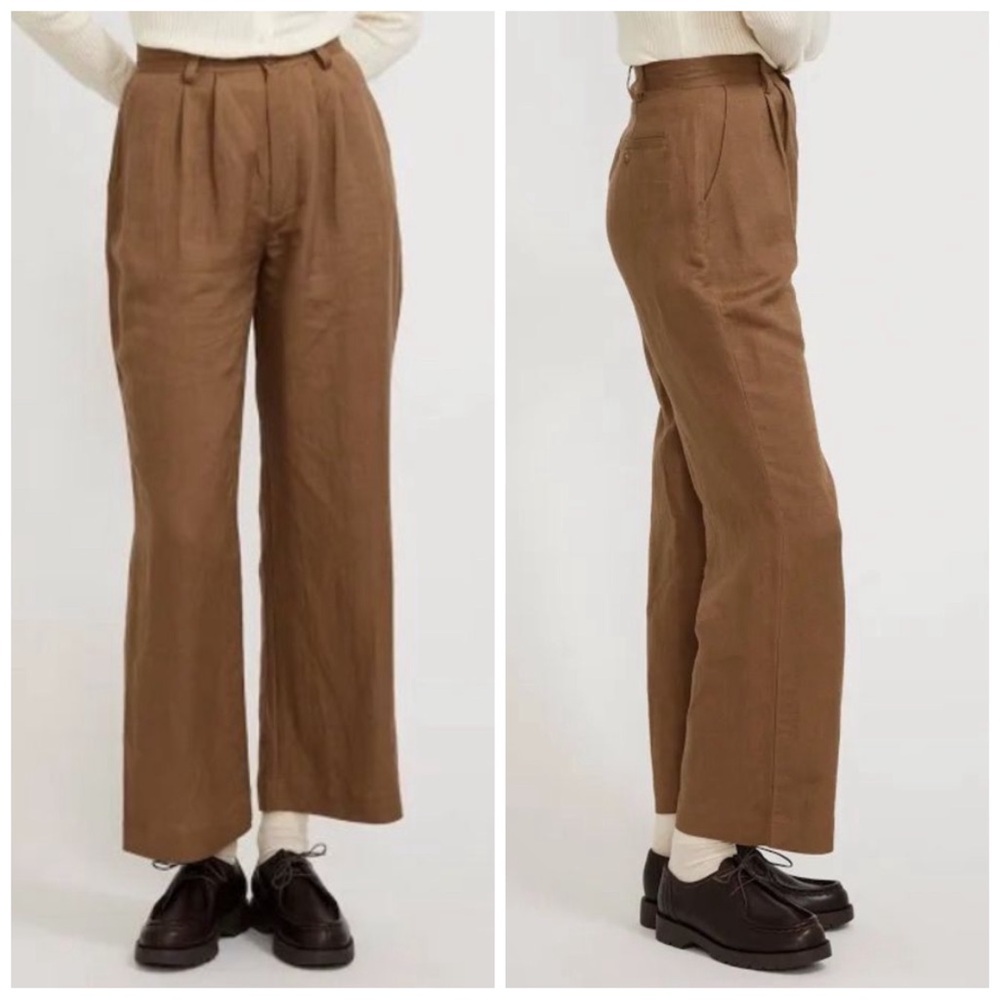 •ROLLA’S• Chloe High Rise Pleated Linen-Blend Ankle Pant in Tobacco Size‎ 12/Lg
